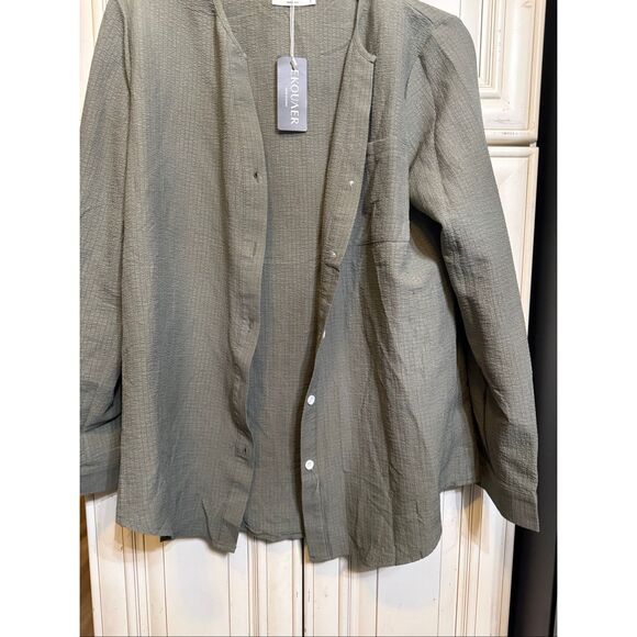 NWT Ekouaer Women's Textured Long Sleeve Button-Up Shirt Sage Green Size Small - Picture 9 of 9